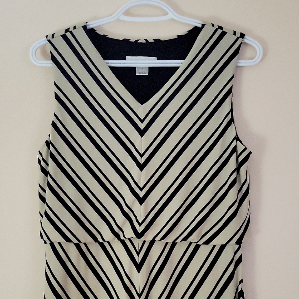 Chriatopher & Banks Black and Cream Striped Sleeveless Dress